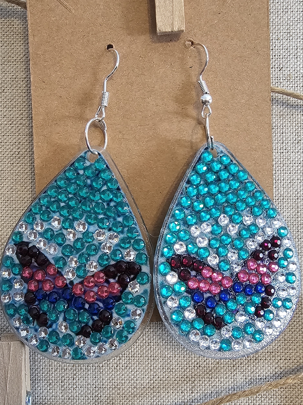 Teal Rhinestone Butterfly Teardrop Earrings